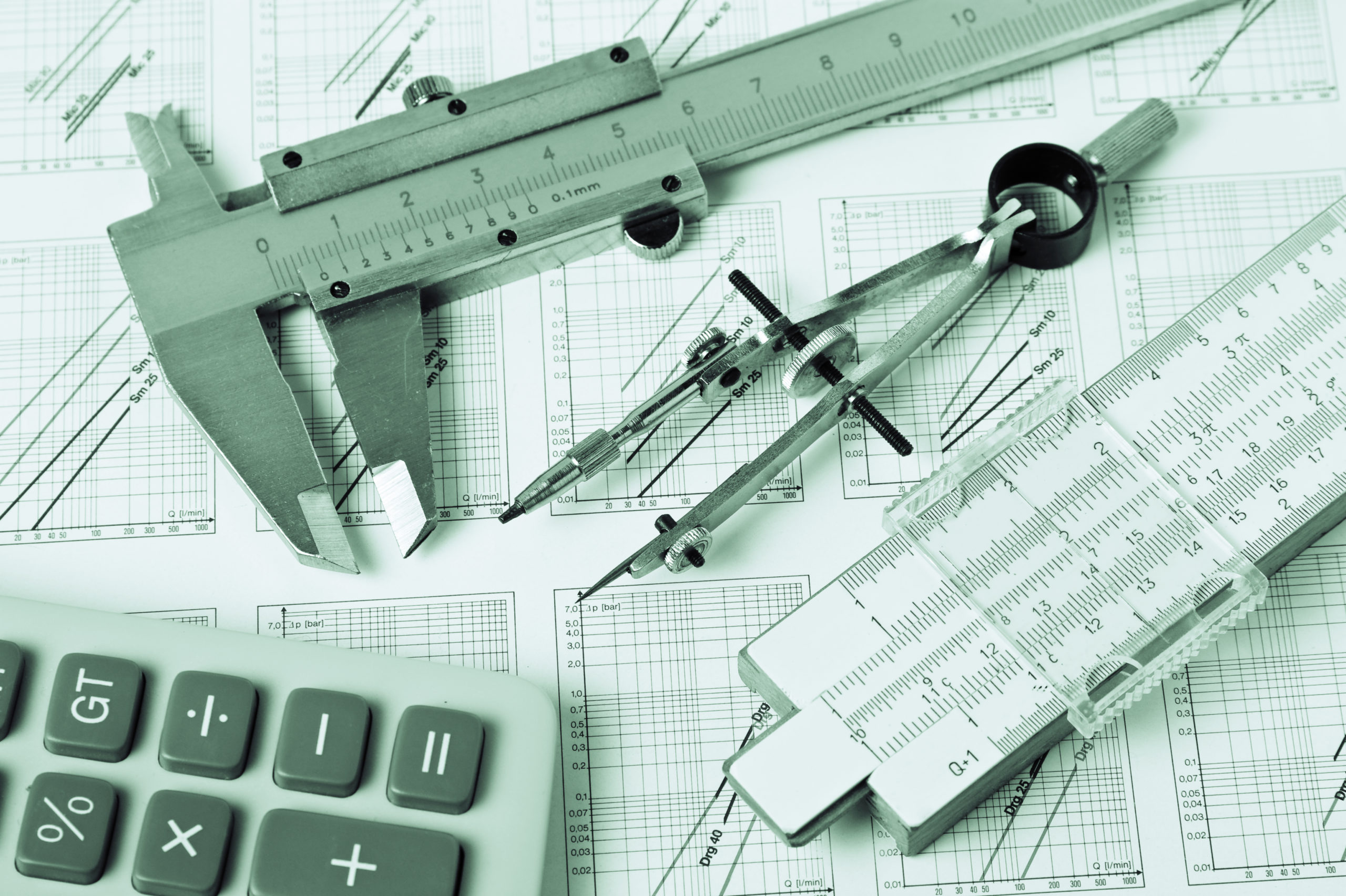 engineering tools on a technical drawing